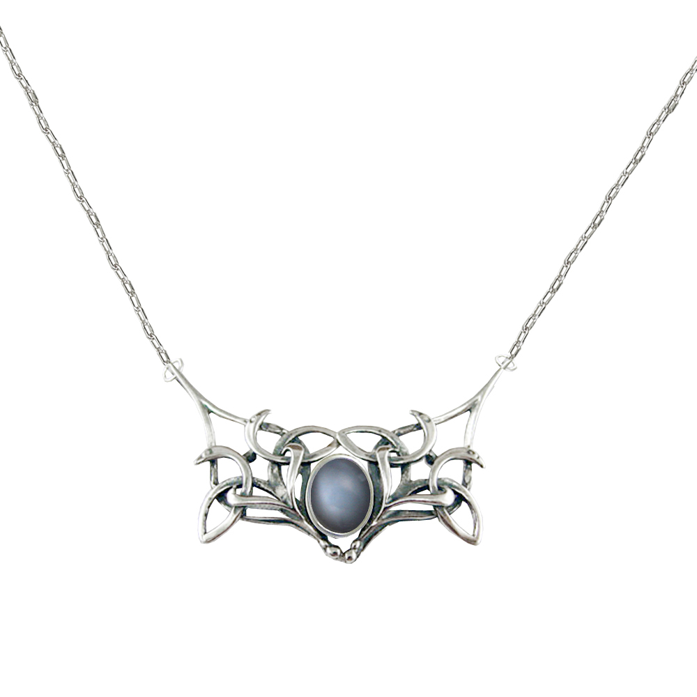 Sterling Silver Celtic Necklace from "The Book Of Kells" With Grey Moonstone